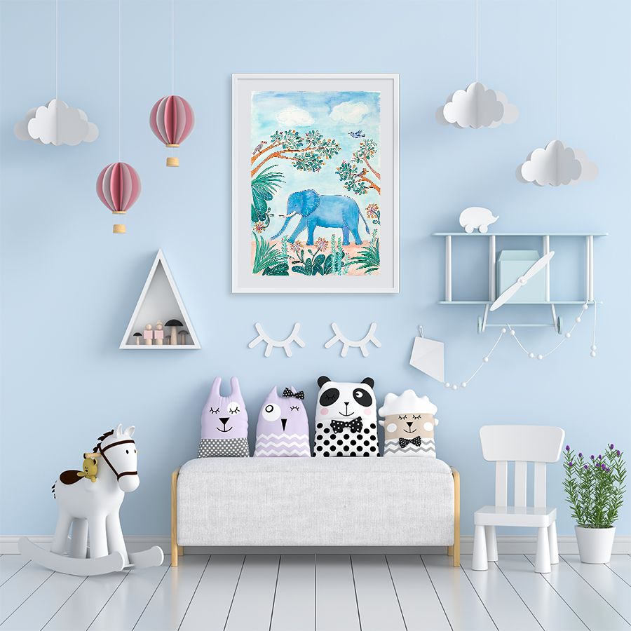 Elephant and birds A3 poster